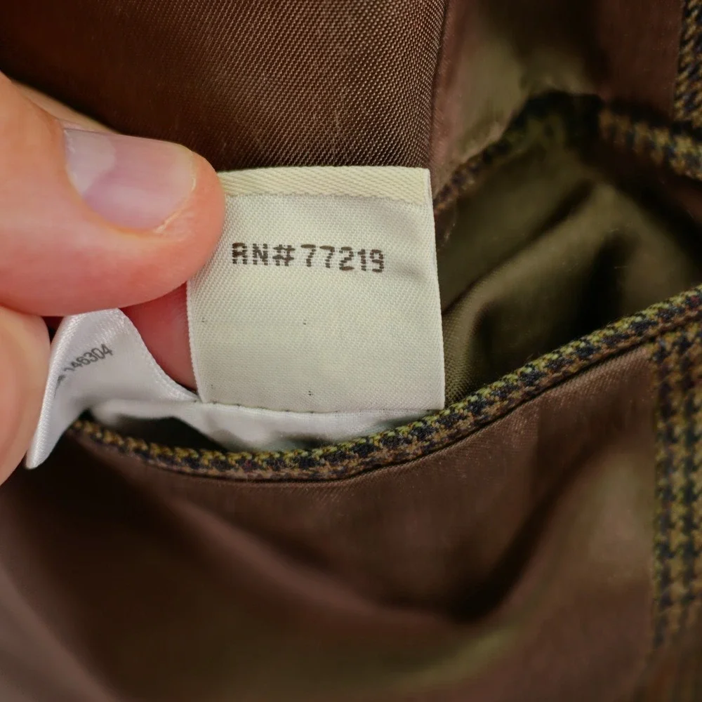 Pronto Uomo Wool Brown Tan Houndstooth W/ Red Orange‎ Winowpane 44R Sport Coat